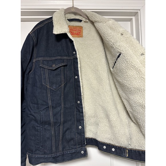 Levi's, Men's Denim Jacket With Sherpa Lining, Dark Blue Denim, Size XL‎ - Picture 11 of 12
